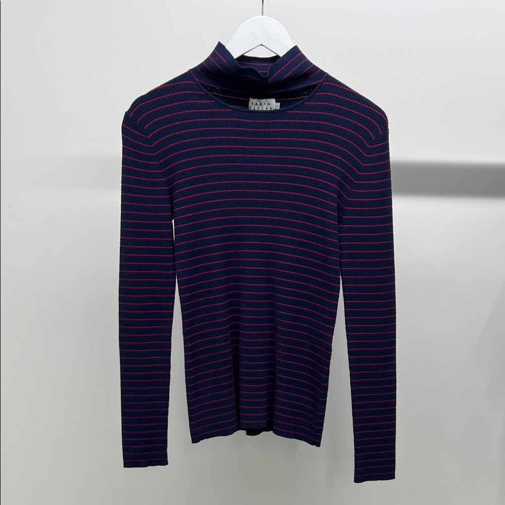 Tanya Taylor Striped Cutout Turtleneck